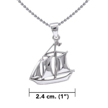 Schooner Boat Silver Pendant with Chain Set TSE721 - Jewelry